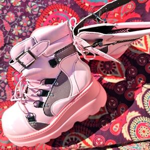 Pink Platform Boots with Buckles